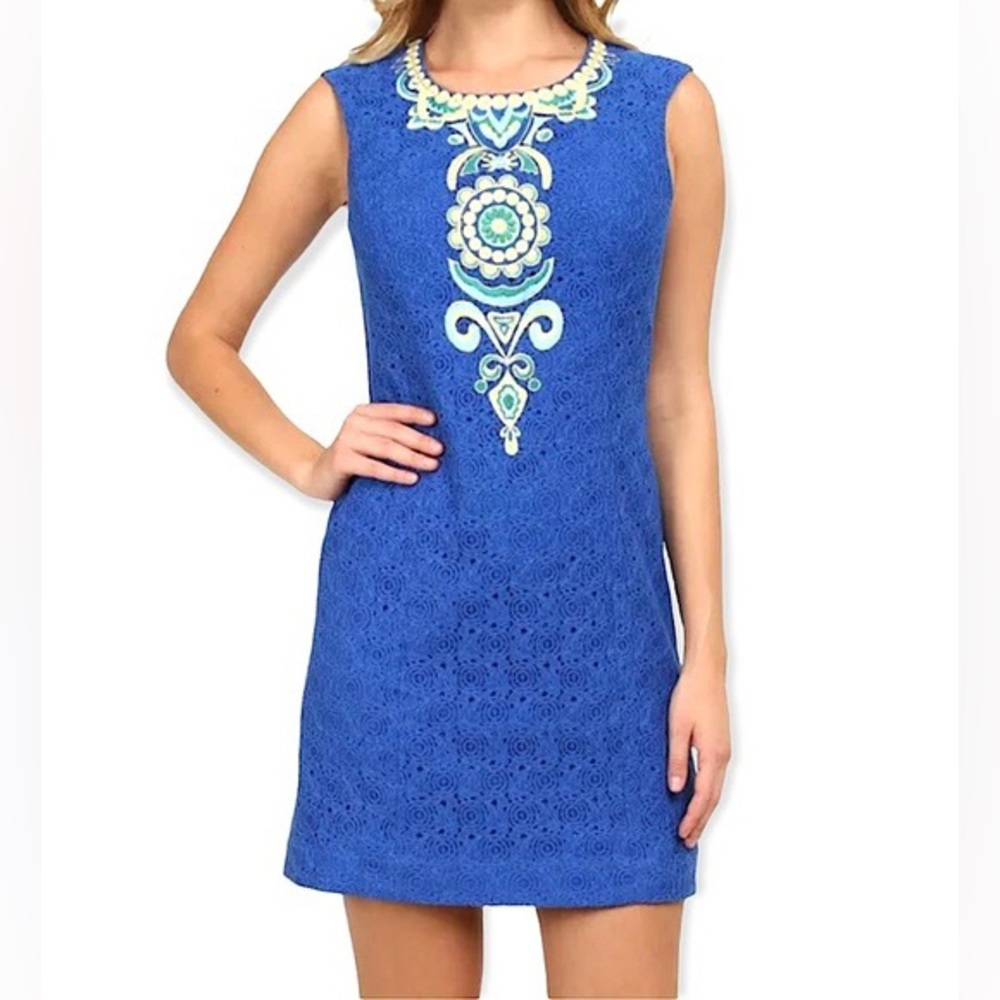 Lilly Pulitzer Valentia Shift in Blue Crush Corded Umbrella Lace Size 8
